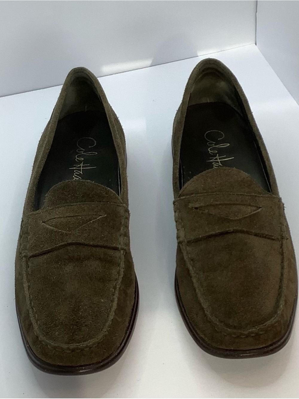 Cole Haan Olive Green Suede Penny Loafers